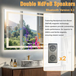 Luvodi 1000X700mm Led Bathroom Mirror Front & Backlit Makeup Mirror, Bluetooth Speaker, Anti-Fog, Digital Display - thumbnail 5