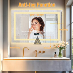 Luvodi 1000X700mm Led Bathroom Mirror Front & Backlit Makeup Mirror, Bluetooth Speaker, Anti-Fog, Digital Display - thumbnail 4