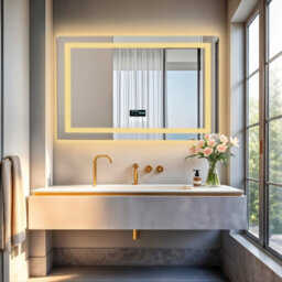 Luvodi 1000X700mm Led Bathroom Mirror Front & Backlit Makeup Mirror, Bluetooth Speaker, Anti-Fog, Digital Display - thumbnail 9