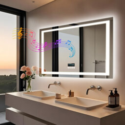 Luvodi 1000X700mm Led Bathroom Mirror Front & Backlit Makeup Mirror, Bluetooth Speaker, Anti-Fog, Digital Display - thumbnail 8