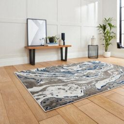 Grey Navy Abstract Modern Easy To Clean Rug For Dining Room-160Cm X 220Cm - thumbnail 2