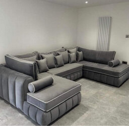 Stratus Interiors Oyster Large U Shape Oxford Sofa Open Ended Velvet Fabric Chaise - thumbnail 1