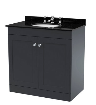 Balterley Swynnerton Traditional 2 Door Floor Standing Vanity Unit With Marble Basin, Dark Grey, 800mm - image 1