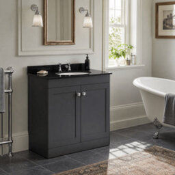 Balterley Swynnerton Traditional 2 Door Floor Standing Vanity Unit With Marble Basin, Dark Grey, 800mm - thumbnail 4