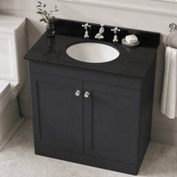 Balterley Swynnerton Traditional 2 Door Floor Standing Vanity Unit With Marble Basin, Dark Grey, 800mm - thumbnail 3