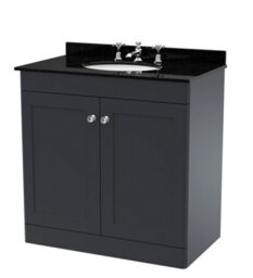 Balterley Swynnerton Traditional 2 Door Floor Standing Vanity Unit With Marble Basin, Dark Grey, 800mm
