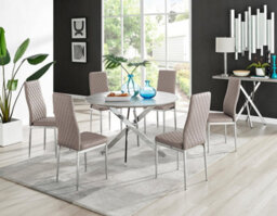 Furniturebox Uk Novara Grey Concrete Effect 120Cm Round Dining Table & 6 Cappuccino Milan Chrome Leg Chairs - thumbnail 1