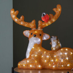 Samuel Alexander 40Cm Light Up Acrylic Sitting Christmas Deer With Animals And 80 Warm White Leds - thumbnail 4