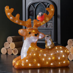 Samuel Alexander 40Cm Light Up Acrylic Sitting Christmas Deer With Animals And 80 Warm White Leds