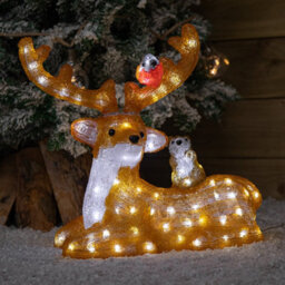 Samuel Alexander 40Cm Light Up Acrylic Sitting Christmas Deer With Animals And 80 Warm White Leds - thumbnail 3