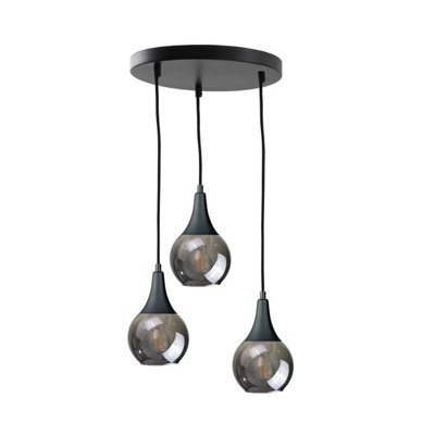 Luminosa Lighting Luminosa Lacrima Cluster Pendant Ceiling Light Black Smoky Glass Shade 3X E27 - image 1
