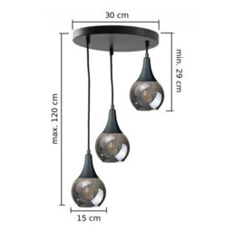 Luminosa Lighting Luminosa Lacrima Cluster Pendant Ceiling Light Black Smoky Glass Shade 3X E27 - thumbnail 2