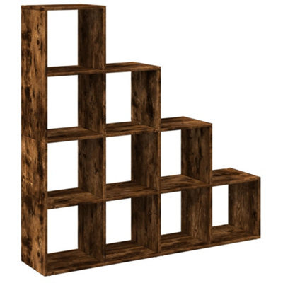 Berkfield Durable Room Divider Bookcase 4-Tier Smoked Oak 131.5X29X131.5 Cm Engineered Wood