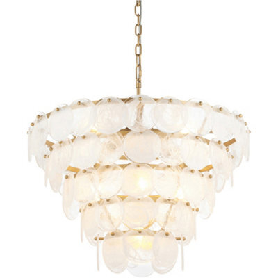 Loops Hanging Ceiling Pendant Light - Antique Gold Paint With White & Clear Glass - 9 X 6W Led E14 - image 1