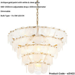 Loops Hanging Ceiling Pendant Light - Antique Gold Paint With White & Clear Glass - 9 X 6W Led E14 - thumbnail 2