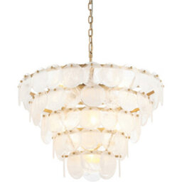 Loops Hanging Ceiling Pendant Light - Antique Gold Paint With White & Clear Glass - 9 X 6W Led E14