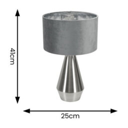 Valuelights Jax Chrome Dimmable Touch Table Lamp With Grey Velvet & Chrome Inner Lamp Shade - thumbnail 4