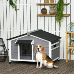 Pawhut Wooden Dog Kennel For Outside 109L X 79W X 72H Cm, Grey