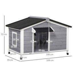 Pawhut Wooden Dog Kennel For Outside 109L X 79W X 72H Cm, Grey - thumbnail 3