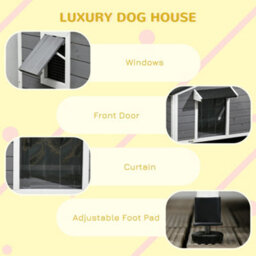 Pawhut Wooden Dog Kennel For Outside 109L X 79W X 72H Cm, Grey - thumbnail 7