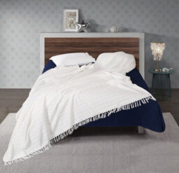 Ehc Cotton Woven Batten Throw, 127 X 152 Cm - Ivory - thumbnail 2