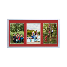 AK Frames 40X20Cm Silver Sleek Multi Photo Frame With Crimson Mount - Holds 3 Apertures (3X) 6X4 Photos - thumbnail 1