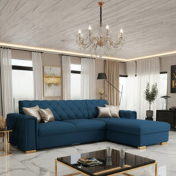 Roma Corner Sofa Bed With Storage For Living Room Polyurethane Foam Wave Springs Metal Legs Frame 267X85X185Cm Blue Right - thumbnail 2