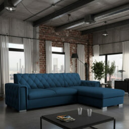 Roma Corner Sofa Bed With Storage For Living Room Polyurethane Foam Wave Springs Metal Legs Frame 267X85X185Cm Blue Right
