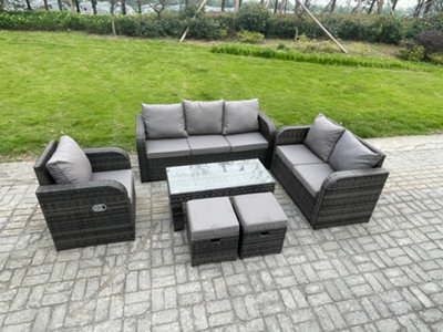 Fimous 8 Seater High Back Rattan Garden Furniture Set With Coffee Table 2 Footstools Indoor Outdoor Patio Lounge Sofa Set - image 1