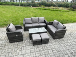 Fimous 8 Seater High Back Rattan Garden Furniture Set With Coffee Table 2 Footstools Indoor Outdoor Patio Lounge Sofa Set - thumbnail 2