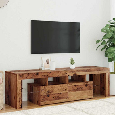 Walplus Tv Cabinet With Led Lights Old Wood 140X36.5X40 Cm Engineered Wood - image 1