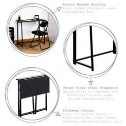 Harbour Housewares Wooden Folding Desk - Black - Pc Computer Workstation Contemporary Laptop Space Saving Foldable Wooden Desk - thumbnail 2