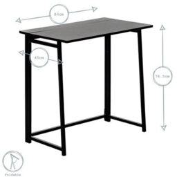 Harbour Housewares Wooden Folding Desk - Black - Pc Computer Workstation Contemporary Laptop Space Saving Foldable Wooden Desk - thumbnail 3