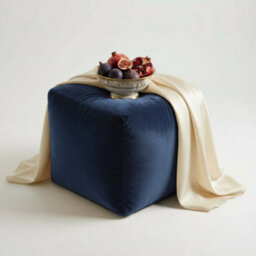Kosi Atelier Kosiatelier Bean Bag Velvet Footstool Ottomona Cube Pouf Chair Pouffe, Polystyrene Beads Filled - Navy Blue, 55Cm X 55Cm X 55Cm - thumbnail 2