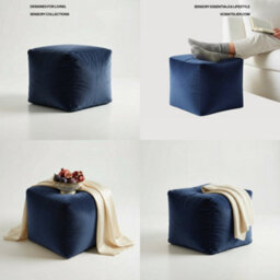 Kosi Atelier Kosiatelier Bean Bag Velvet Footstool Ottomona Cube Pouf Chair Pouffe, Polystyrene Beads Filled - Navy Blue, 55Cm X 55Cm X 55Cm - thumbnail 6