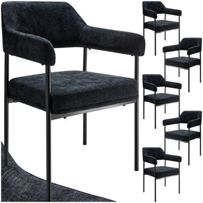 Tectake Set Of 6 Armchair Doé - Durable Fabric, Black Powder-Coated Legs, 120 Kg Load, 58 X 62 X 85 Cm - Woven Fabric Black/black - image 1