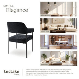 Tectake Set Of 6 Armchair Doé - Durable Fabric, Black Powder-Coated Legs, 120 Kg Load, 58 X 62 X 85 Cm  - Woven Fabric Black/black - thumbnail 7