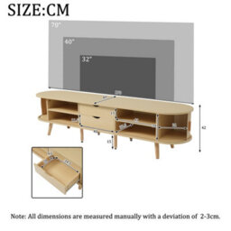 Oval Tv Stand With 2 Drawers, 2 Sliding Doors, 2-Tier Storage And Rounded Corners, Wood Colour - thumbnail 9
