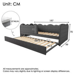 Btm Grey Linen 3Ft Single Daybed With Pull Out Trundle Slatted Frame Sofa Bed For Adults And Children 90 X 190 Cm No Mattress - thumbnail 2