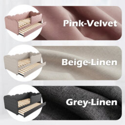 Btm Grey Linen 3Ft Single Daybed With Pull Out Trundle Slatted Frame Sofa Bed For Adults And Children 90 X 190 Cm No Mattress - thumbnail 4