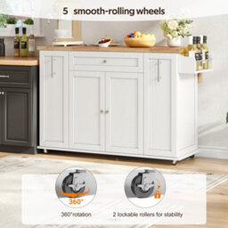 Matteo Modern Kitchen Island With Foldable Countertop - White Mdf Mobile Kitchen Cart With 3-Tier Storage - thumbnail 5