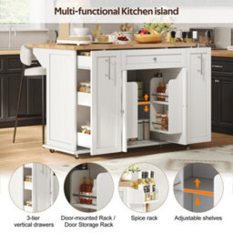 Matteo Modern Kitchen Island With Foldable Countertop - White Mdf Mobile Kitchen Cart With 3-Tier Storage - thumbnail 3