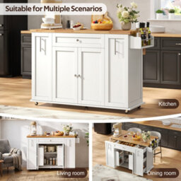 Matteo Modern Kitchen Island With Foldable Countertop - White Mdf Mobile Kitchen Cart With 3-Tier Storage - thumbnail 4