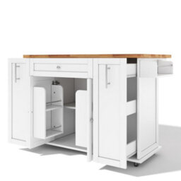Matteo Modern Kitchen Island With Foldable Countertop - White Mdf Mobile Kitchen Cart With 3-Tier Storage - thumbnail 9
