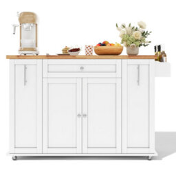 Matteo Modern Kitchen Island With Foldable Countertop - White Mdf Mobile Kitchen Cart With 3-Tier Storage - thumbnail 7