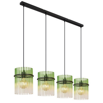 Luminosa Lighting Luminosa Gorley Bar Pendant Ceiling Light Matt Black Green Glass Shade 4X E27 - image 1