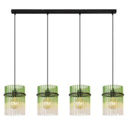 Luminosa Lighting Luminosa Gorley Bar Pendant Ceiling Light Matt Black Green Glass Shade 4X E27 - thumbnail 3
