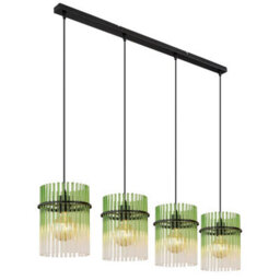 Luminosa Lighting Luminosa Gorley Bar Pendant Ceiling Light Matt Black Green Glass Shade 4X E27 - thumbnail 1