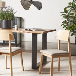 Wyld And Coco Taupe Armless Retro Dining Chairs Set Of 2 - Light Rubberwood Frame With Polyester Seats - thumbnail 2