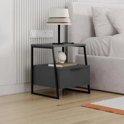 Anthracite 1 Drawer Bedside Table Modern Black Metal Frame Nightstand - thumbnail 1